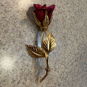 Vintage Covani Signed Gold Tone Red and Gold Leaves Brooch